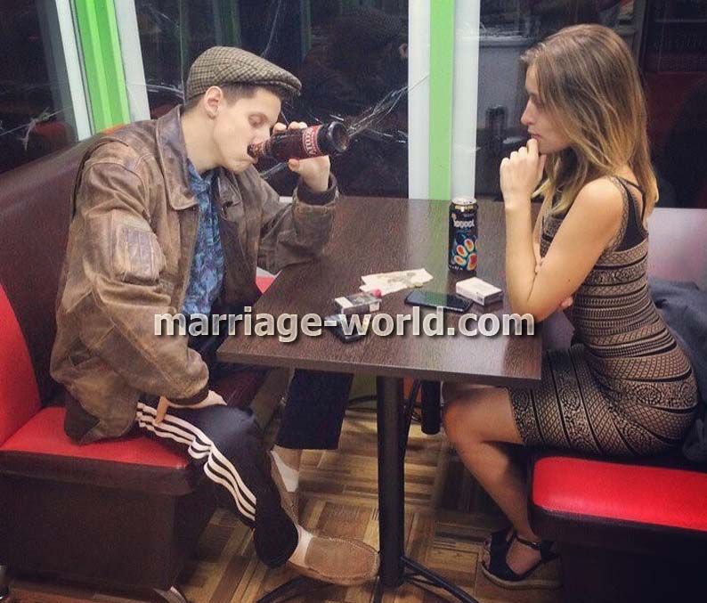 russian woman and a drunk man