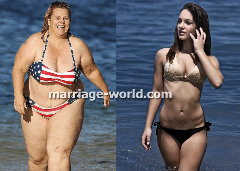 Slim Ukrainian woman overweight American woman