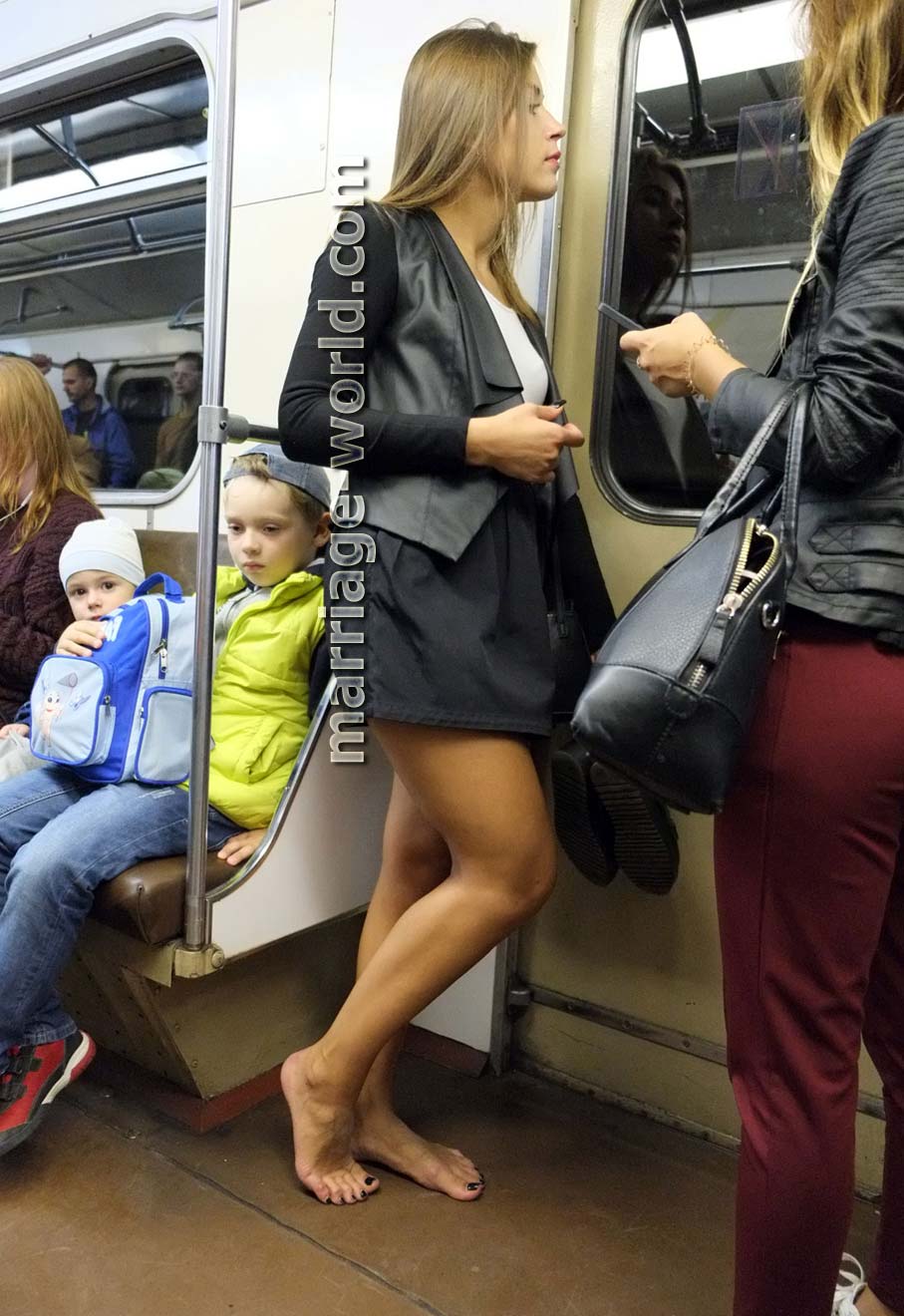 barefoot russian girl in moscow metro