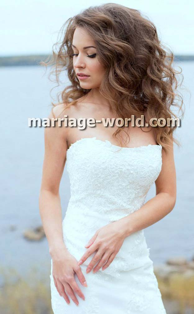 photo of russian bride in white dresss